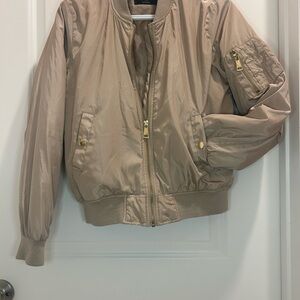 Active USA Beige Bomber Jacket with Gold Hardware